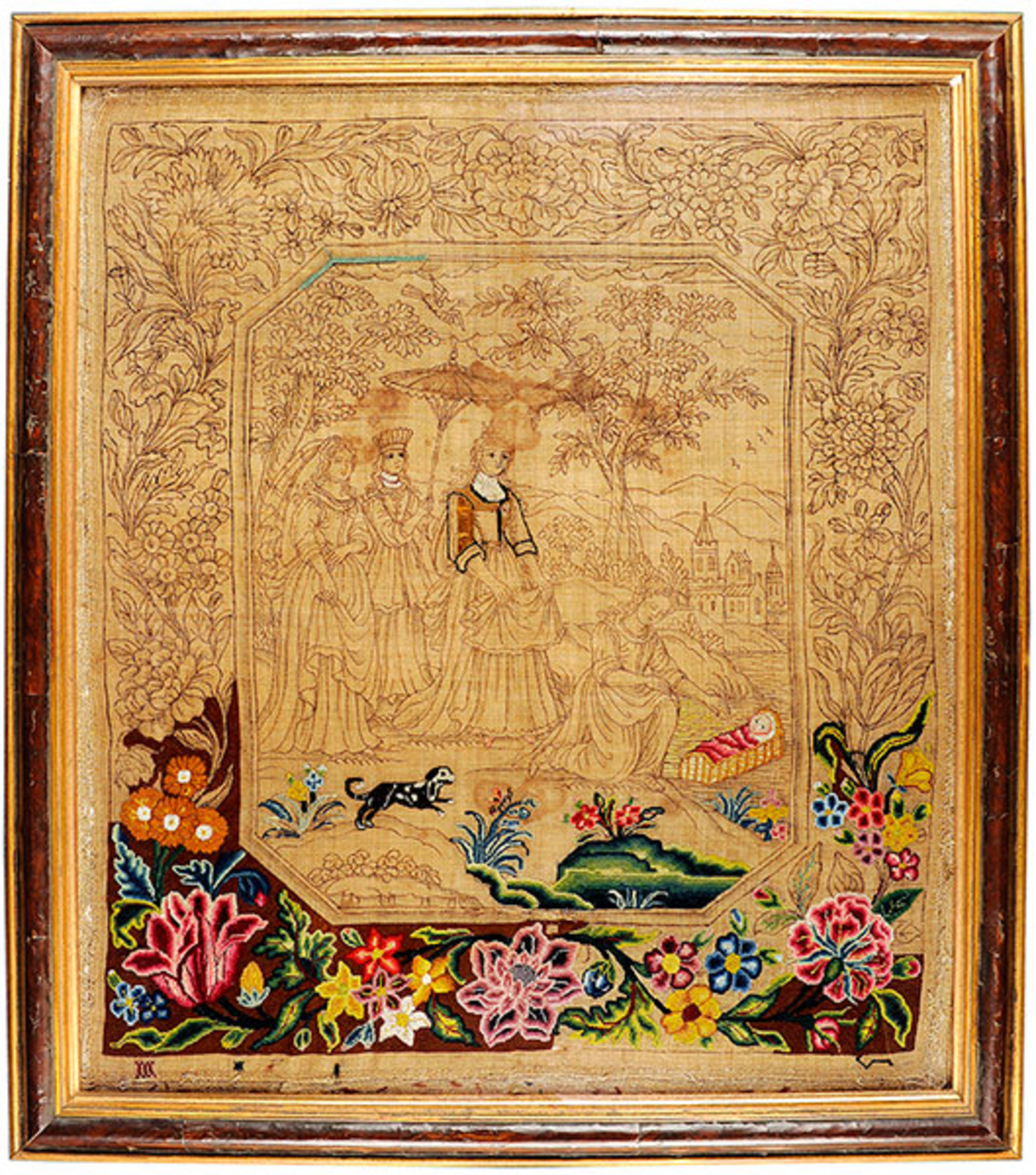 Unfinished Embroidery Panel. English. Circa 1720.