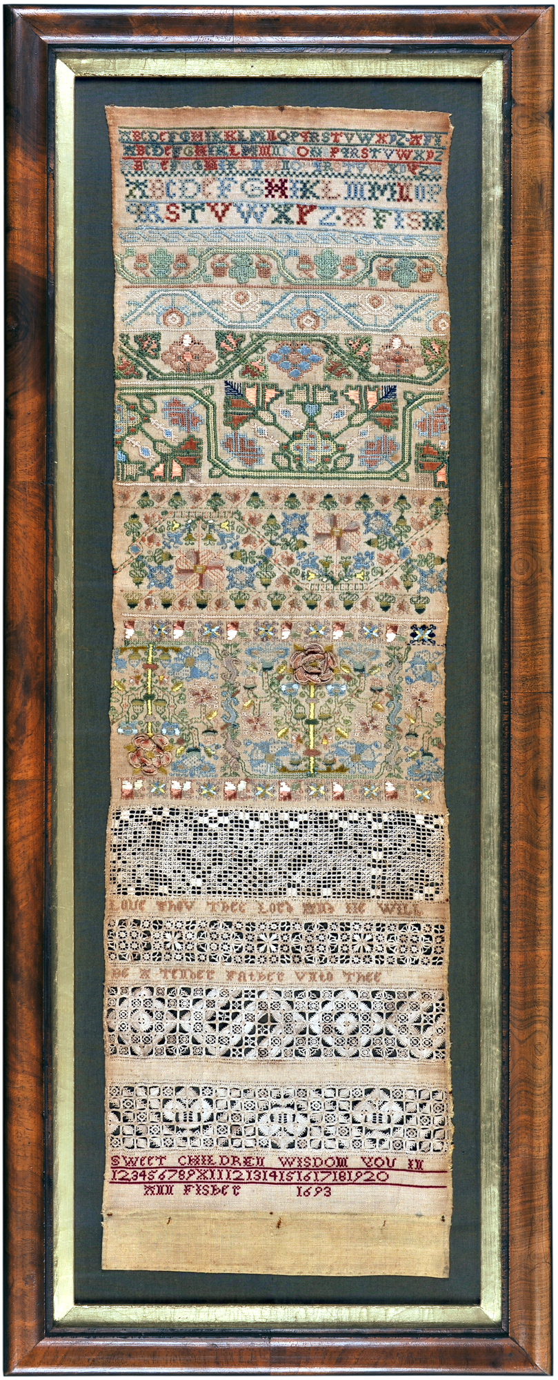 Band Sampler by Ann Fisher, 1693